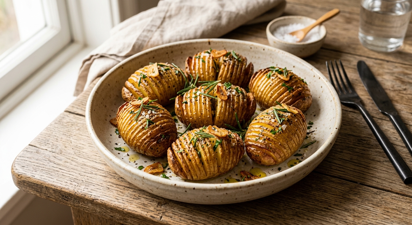 Roasted Garlic and Rosemary Hasselback Potatoes — recipe by RecipeFiler