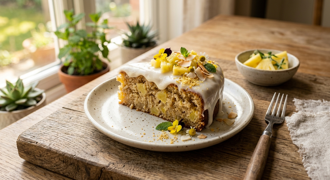 Pineapple Cake with White Glaze — AI-generated headline for Instagram