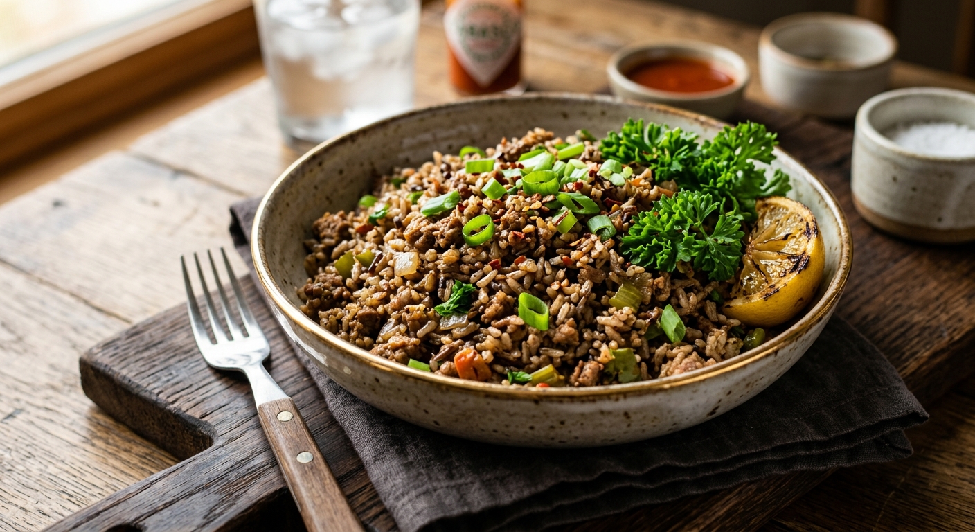 Cajun Dirty Rice — AI-generated headline for J_C