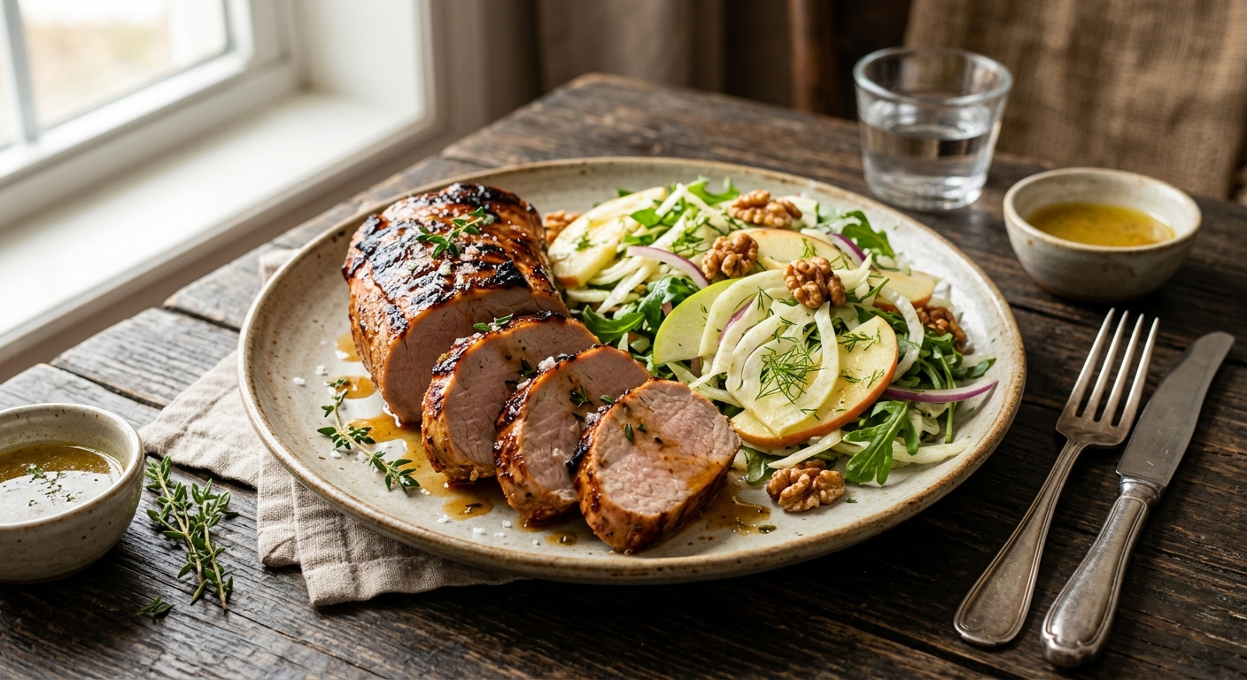 Canadian Maple Roasted Pork Tenderloin with Apple and Fennel Salad — recipe by RecipeFiler