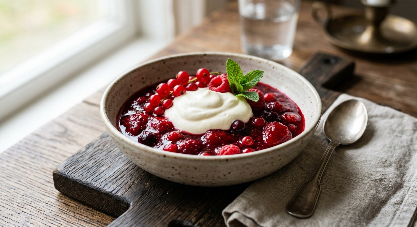 Rødgrød med Fløde — Danish Red Berry Compote with Cream — recipe by RecipeFiler
