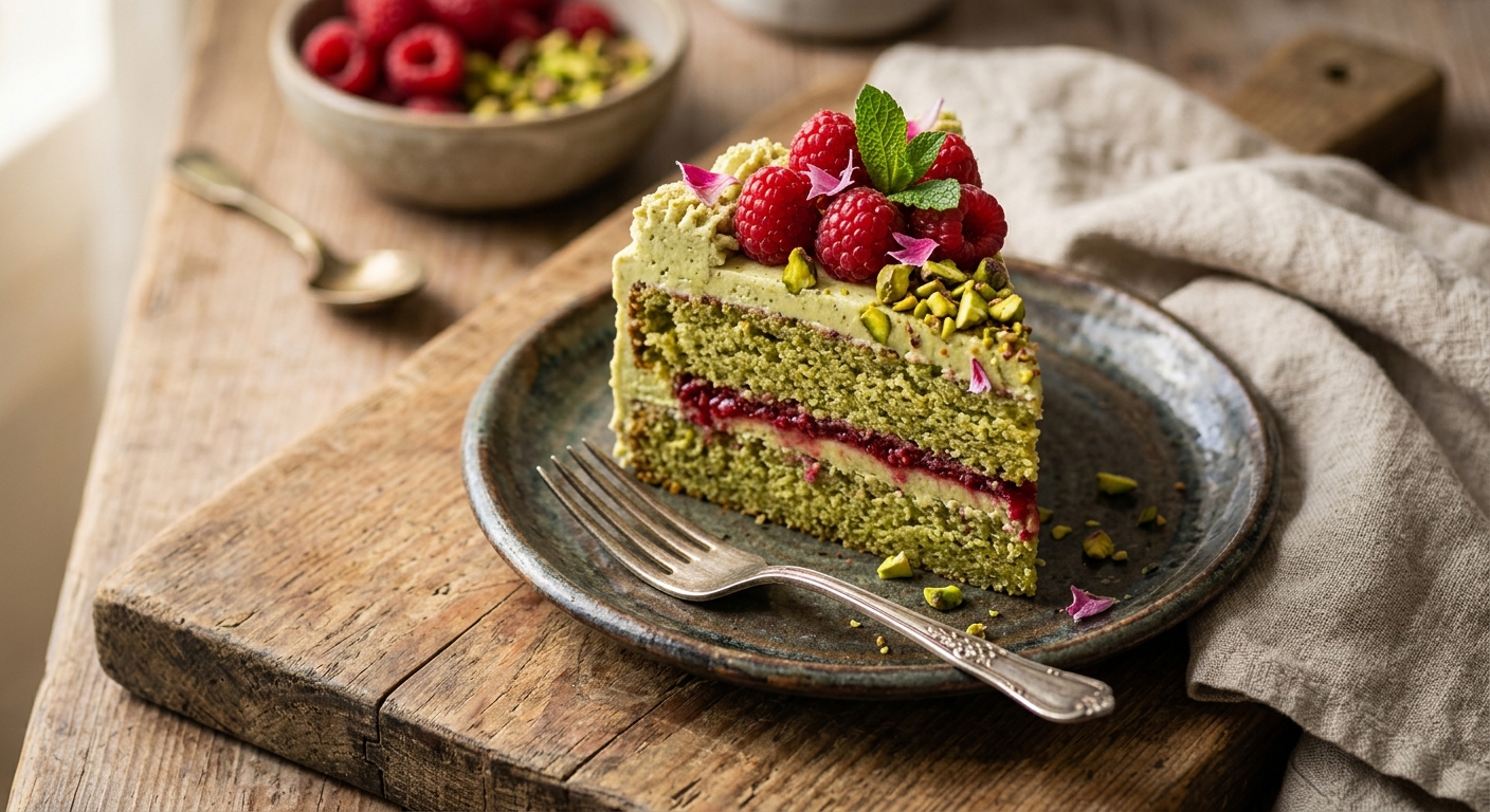 Pistachio & Raspberry Sponge Cake — AI-generated headline for Instagram