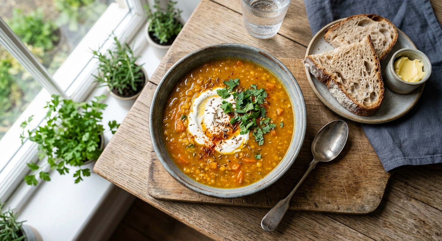 British Spiced Carrot and Lentil Soup — AI-generated headline for RecipeFiler