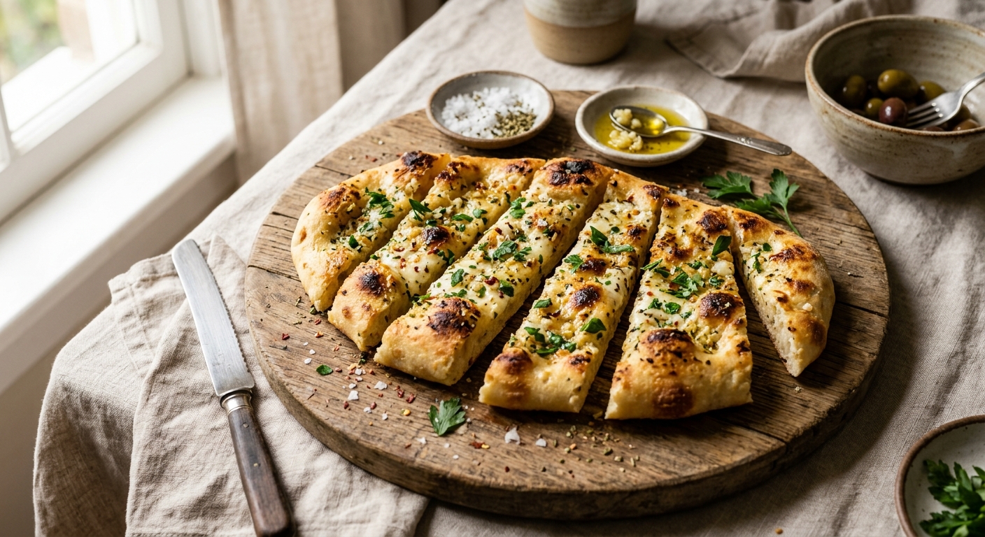 homemade flat garlic bread — recipe by katplaystennis