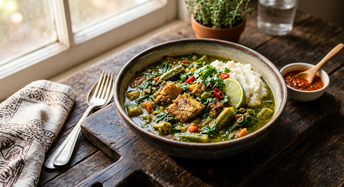 Calulu — Angolan Fish and Vegetable Stew — AI-generated headline for RecipeFiler