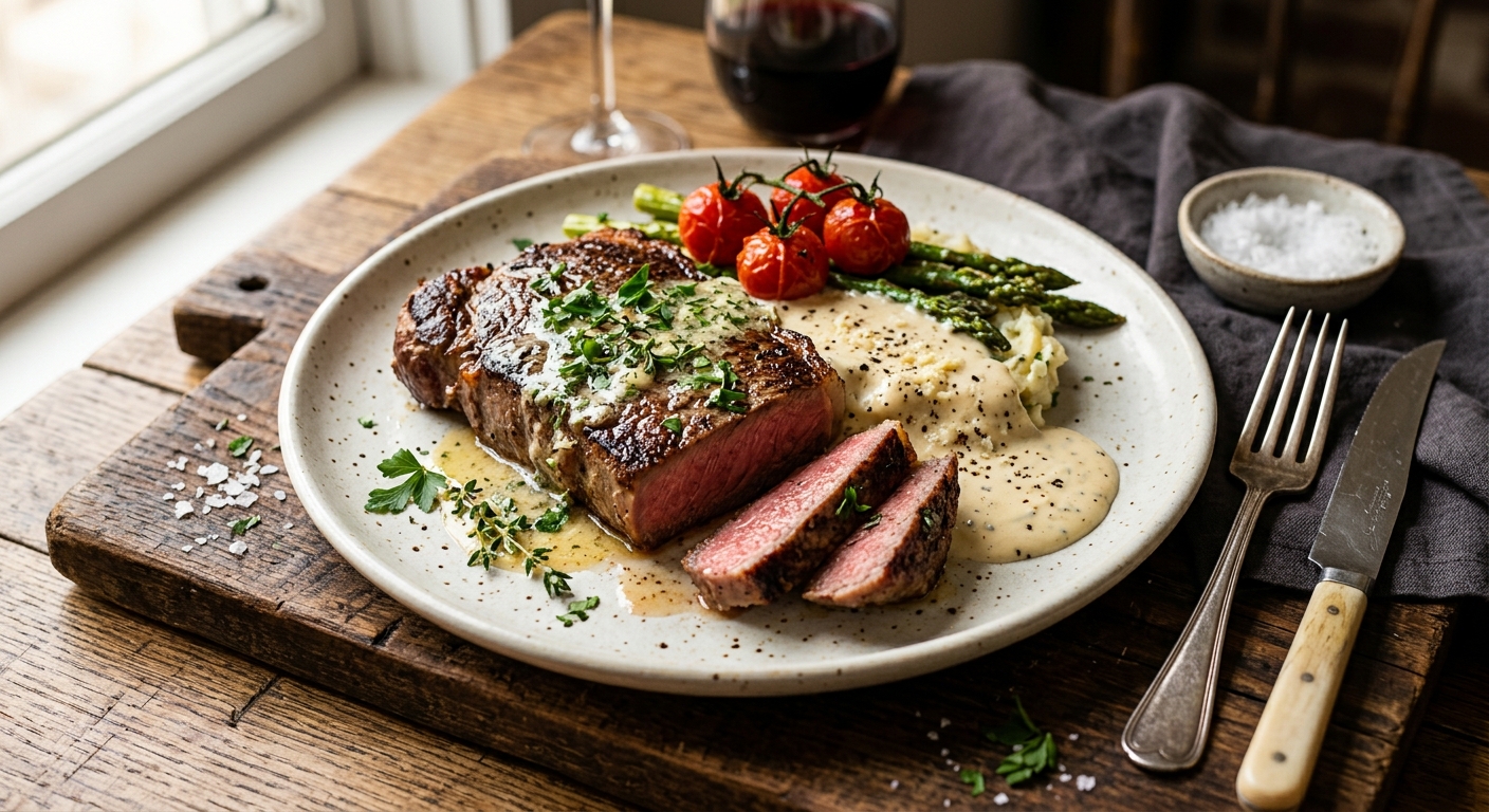 Garlic Butter Steak with Parmesan Cream Sauce — AI-generated headline for Instagram