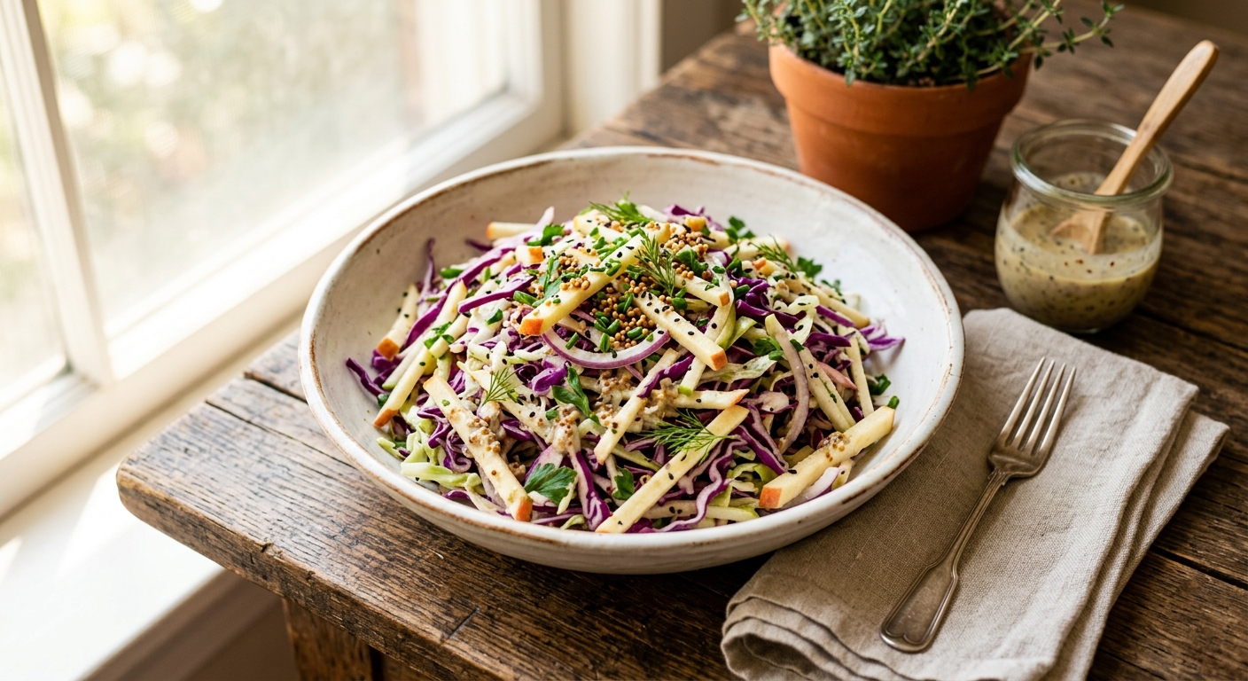 Tangy Apple and Cabbage Slaw with Mustard Dressing — recipe by RecipeFiler