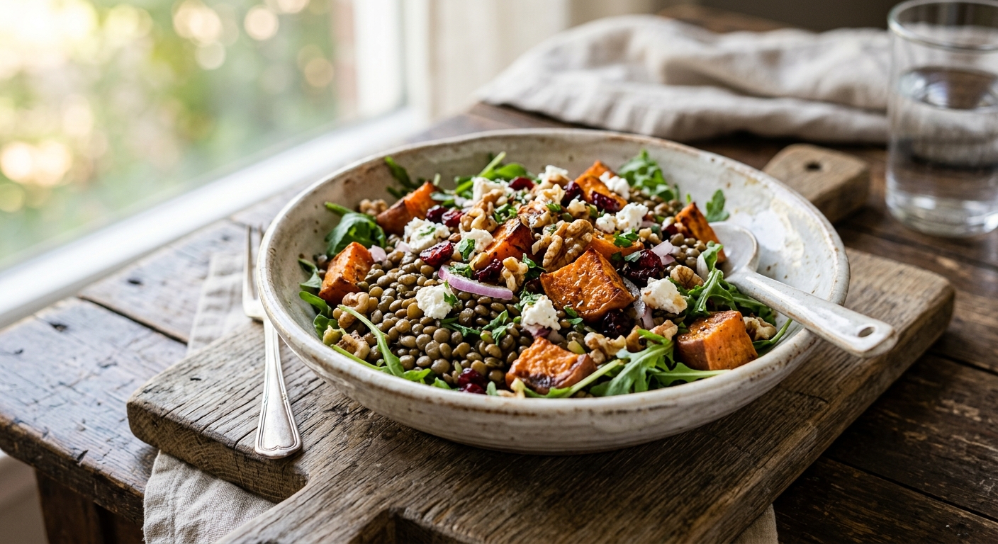Canadian Maple Roasted Sweet Potato and Lentil Salad — AI-generated headline for RecipeFiler