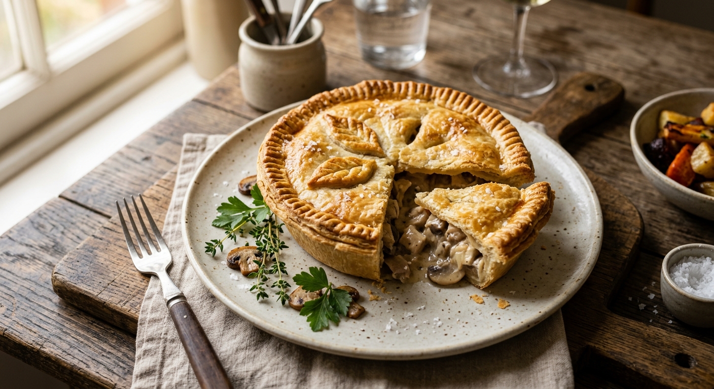 Chicken and Mushroom Pie with Shortcrust Pastry — AI-generated headline for RecipeFiler