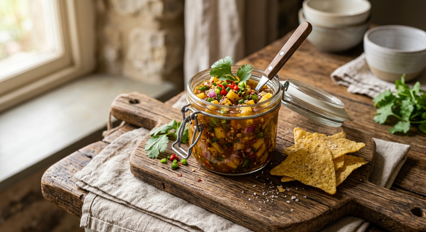 Spicy Jalapeño Pineapple Salsa Chutney in a Jar — AI-generated headline for Instagram