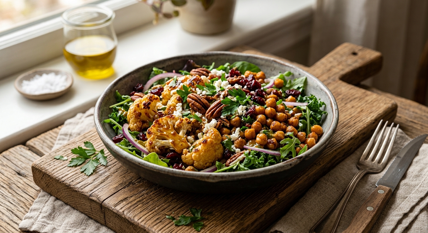 Canadian Maple Roasted Cauliflower and Chickpea Salad — AI-generated headline for RecipeFiler