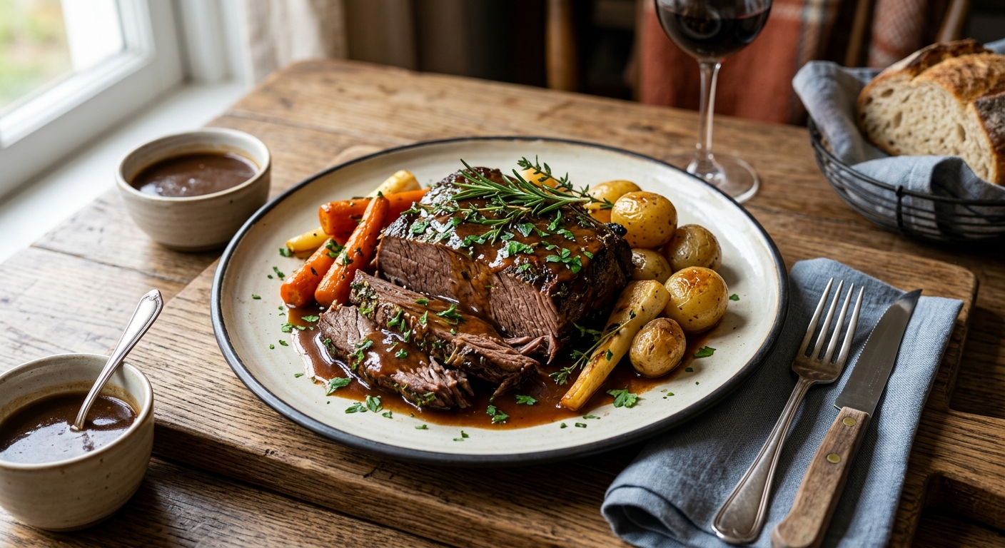 Slow cooked beef pot roast — AI-generated headline for Instagram