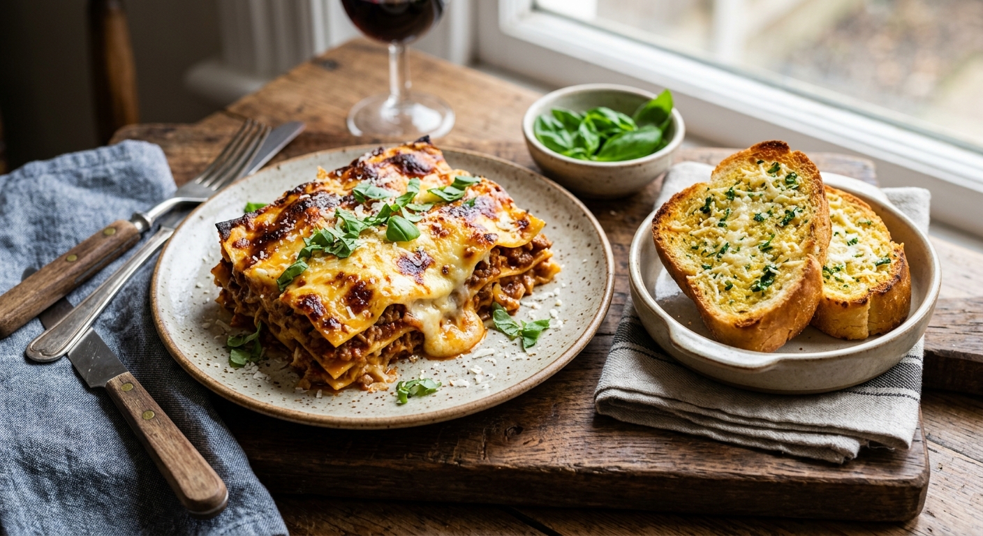 Classic Beef Lasagne with Garlic Bread — AI-generated headline for RecipeFiler