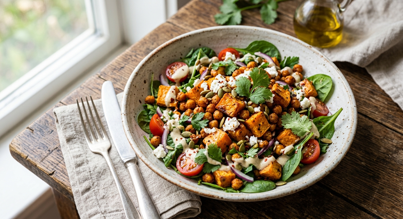 Roasted Sweet Potato and Chickpea Salad — recipe by RecipeFiler