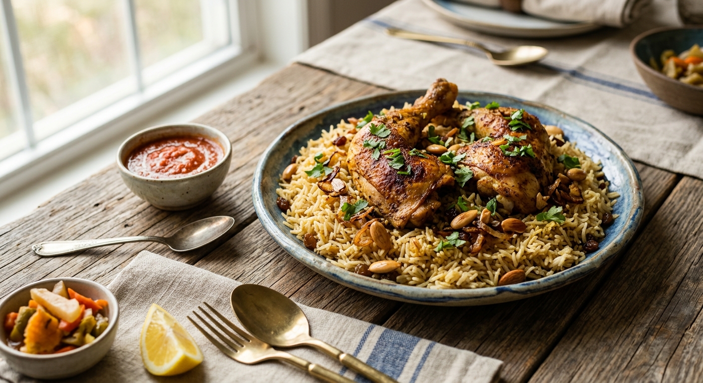 Machboos — Qatari Spiced Rice with Chicken — AI-generated headline for RecipeFiler