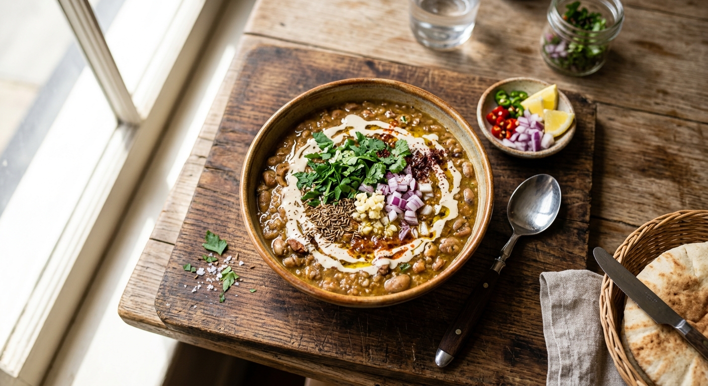 Ful Nabet — Fava Bean Stew with Sesame Paste — AI-generated headline for RecipeFiler