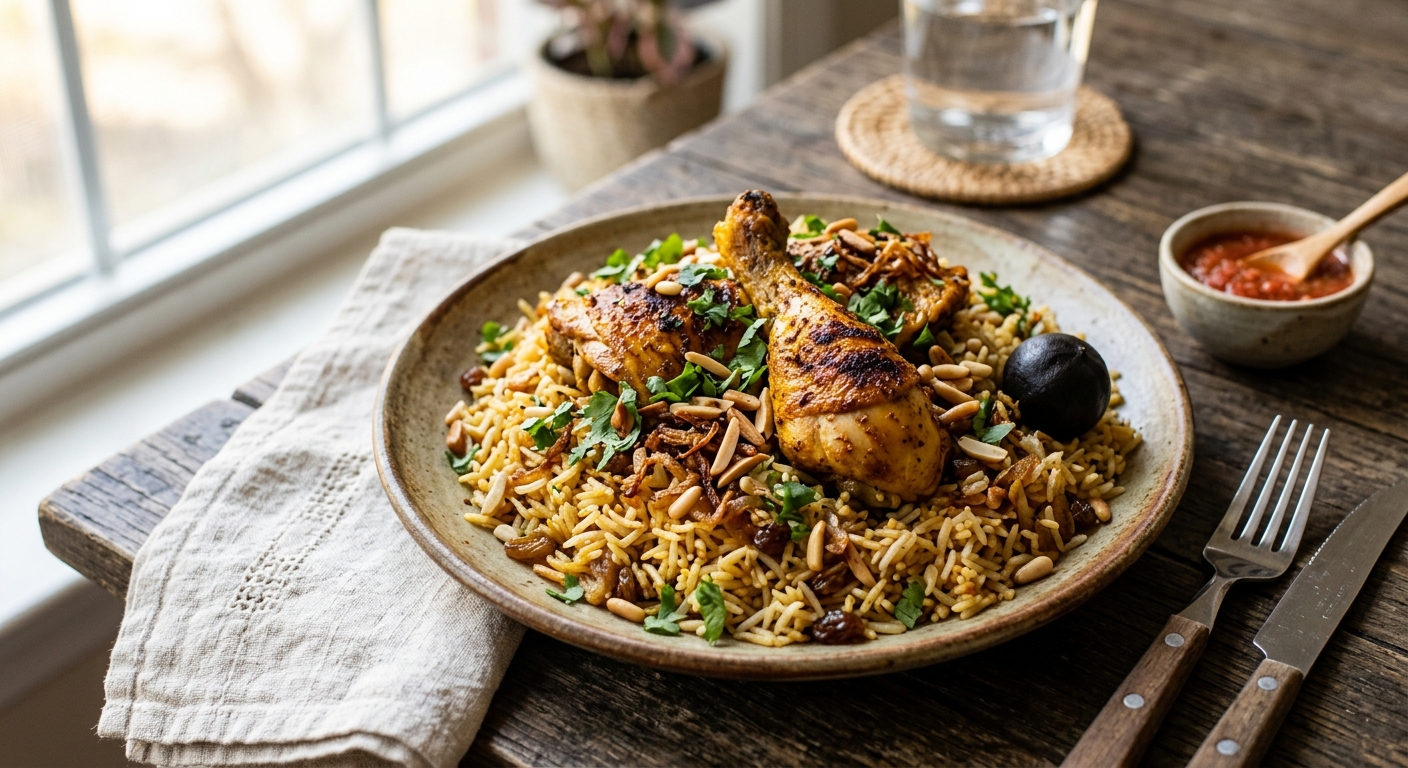 Machboos Djaj — Spiced Chicken with Fragrant Bahraini Rice — AI-generated headline for RecipeFiler