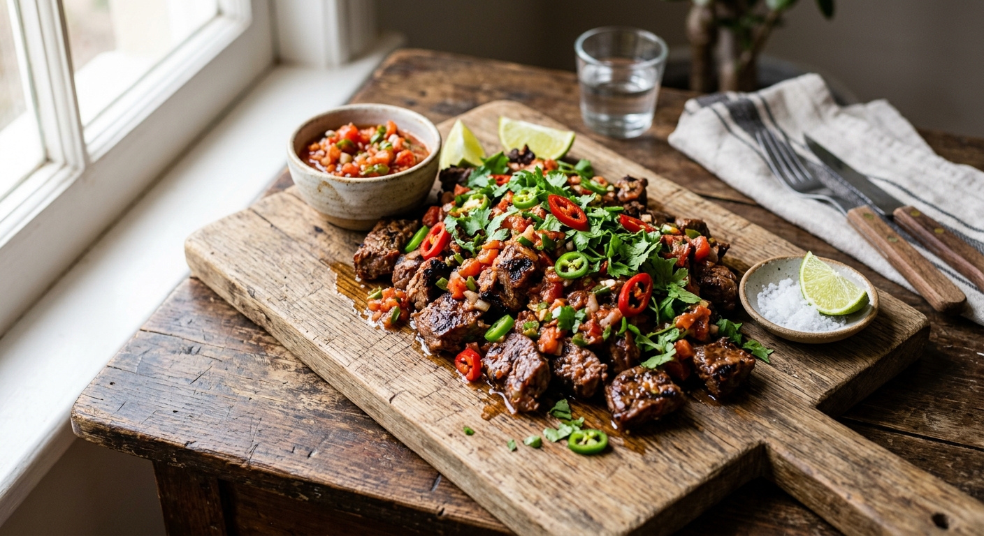 Kapana — Namibian Street-Style Grilled Beef with Tomato Chilli Relish — AI-generated headline for RecipeFiler