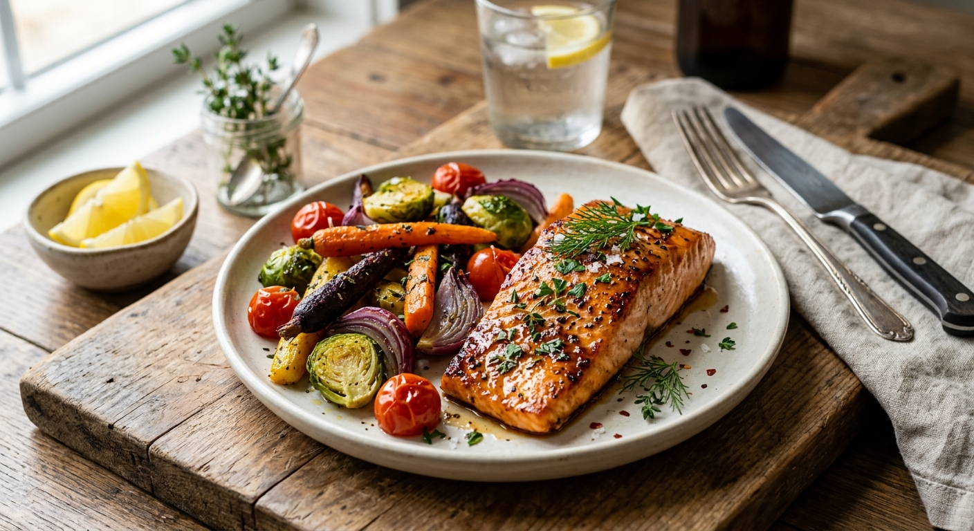Maple Glazed Salmon with Roasted Vegetables — AI-generated headline for RecipeFiler