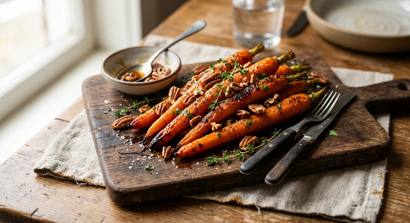 Maple-Glazed Roasted Carrots with Toasted Pecans — recipe by RecipeFiler