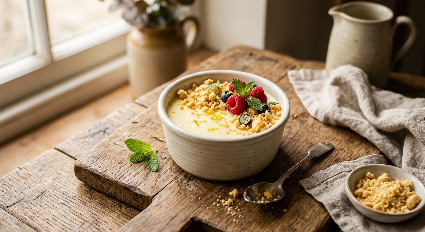British Lemon Posset with Shortbread Crumble — recipe by RecipeFiler