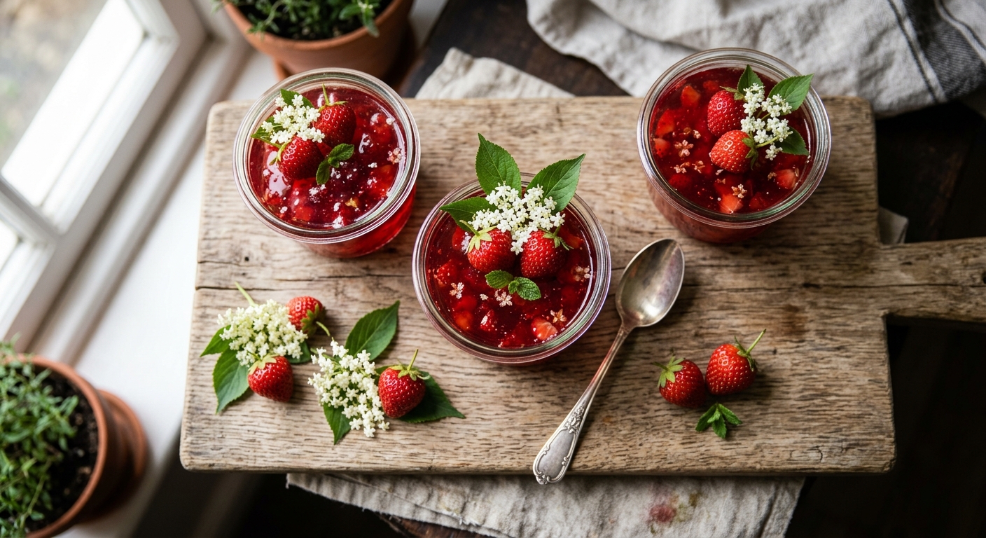 British Strawberry and Elderflower Jelly Pots — recipe by RecipeFiler