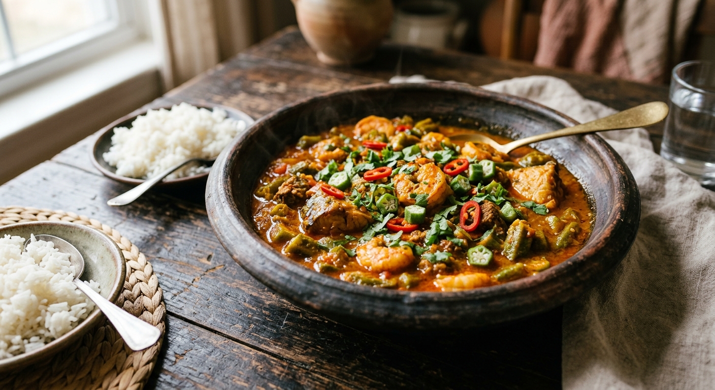 Soupou Kandia — Guinea-Bissau Okra and Palm Oil Stew — AI-generated headline for RecipeFiler