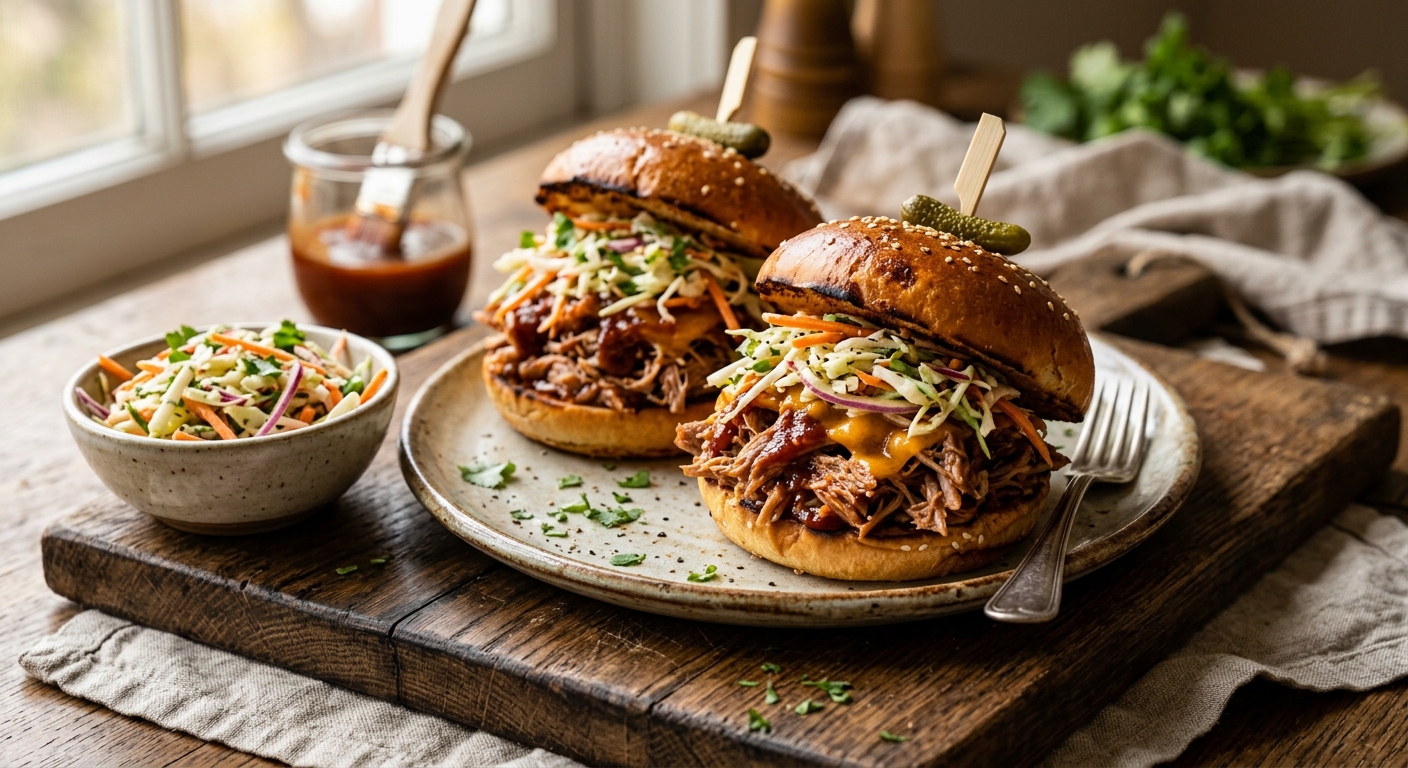 Slow-Cooked Pulled Pork Sandwiches with Tangy Slaw — AI-generated headline for RecipeFiler