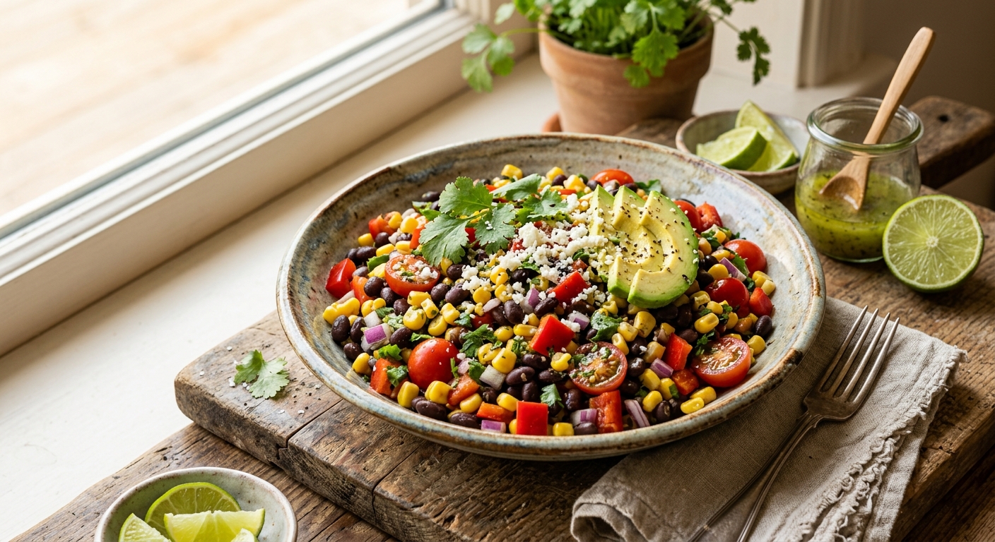 American Black Bean and Sweetcorn Salad with Lime Dressing — recipe by RecipeFiler