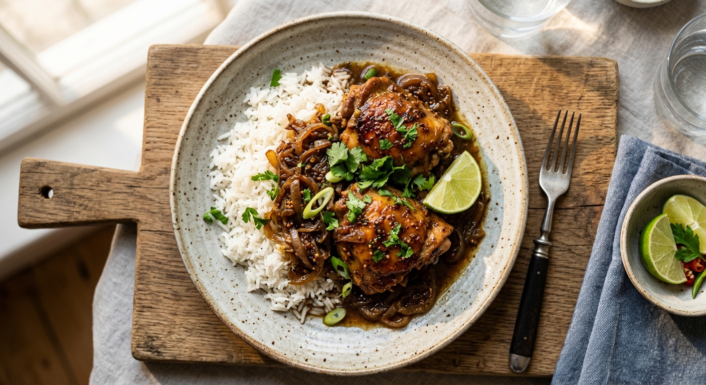 Yassa Ginaar — Senegalese Chicken with Mustard and Onions — AI-generated headline for RecipeFiler