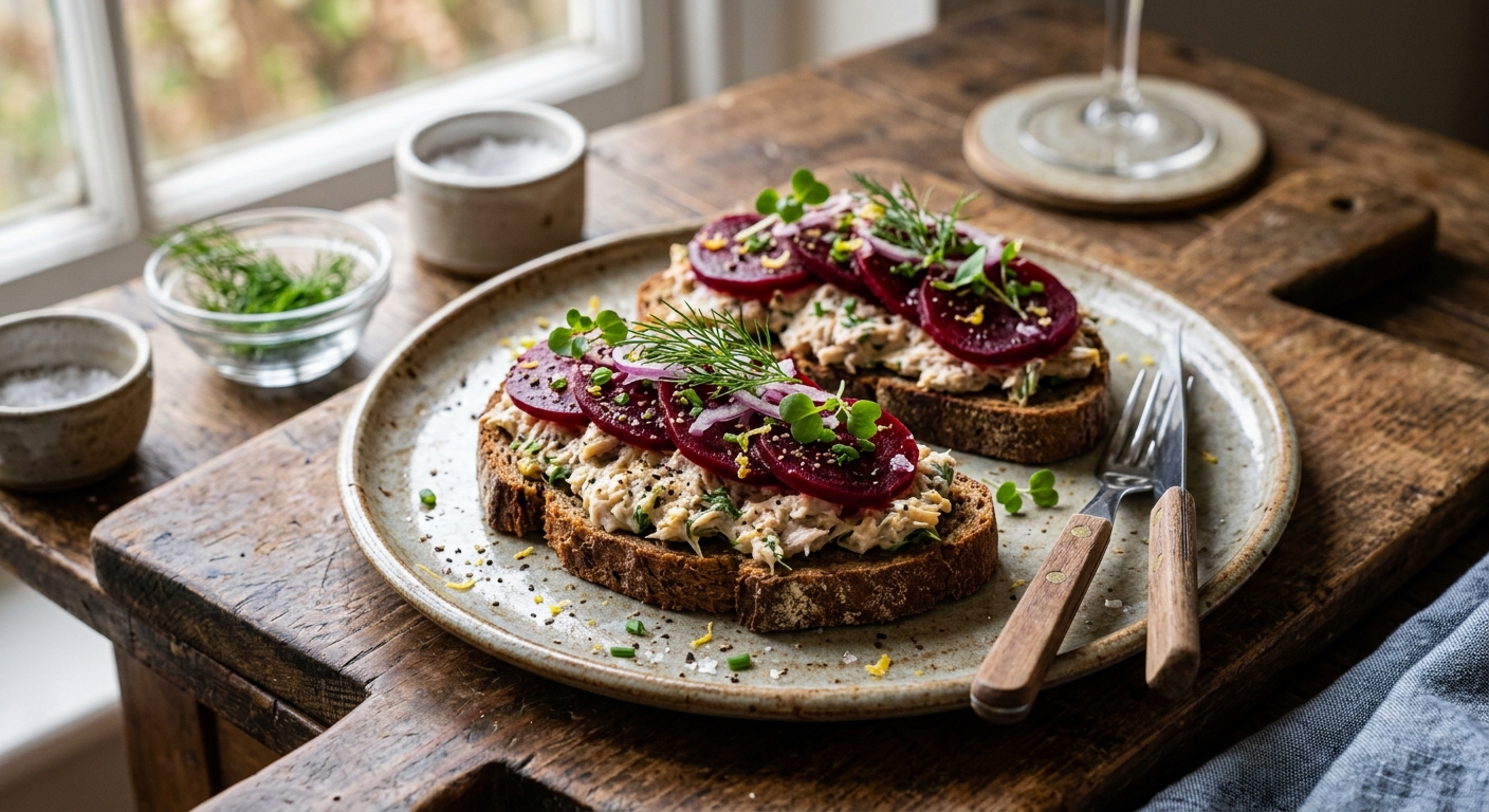 British Open Smoked Mackerel and Beetroot Sandwiches on Rye — recipe by RecipeFiler
