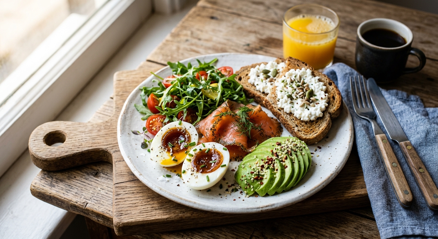 High-Protein Soft Boiled Egg Breakfast Plate — AI-generated headline for Instagram