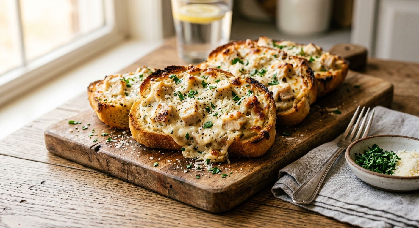 Chicken Alfredo Garlic Bread — recipe by Instagram