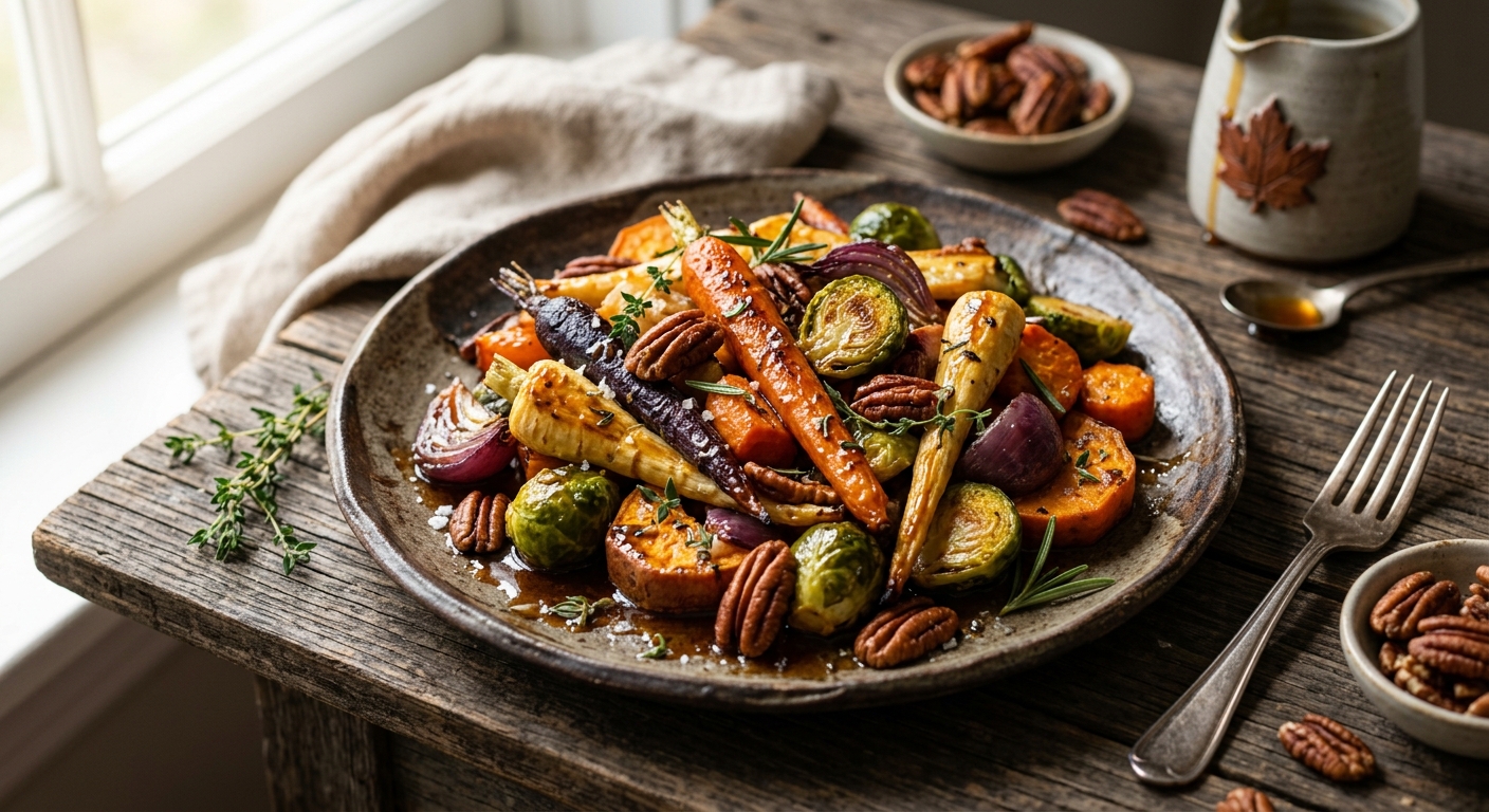 Canadian Maple Glazed Root Vegetables with Pecans — recipe by RecipeFiler