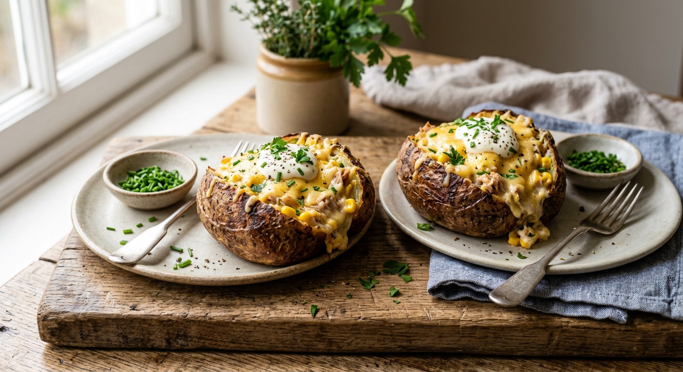 Cheesy Tuna and Sweetcorn Jacket Potatoes — AI-generated headline for RecipeFiler