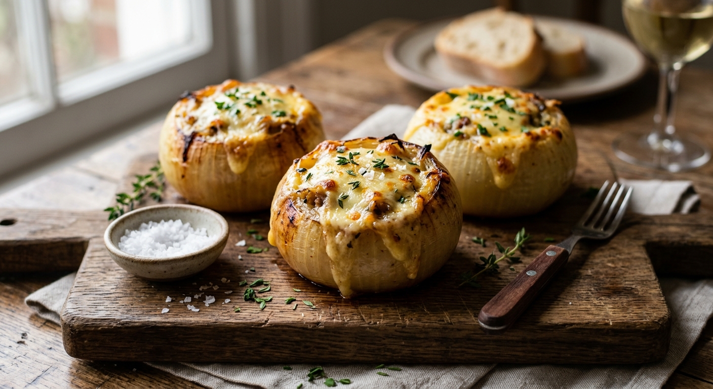 Cheesy Stuffed Onions, Delicious! — AI-generated headline for Instagram
