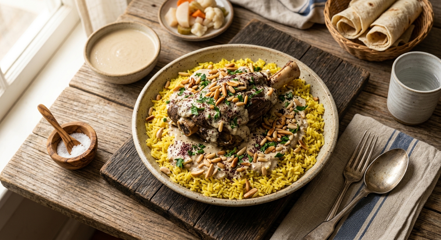 Mansaf — Lamb with Jameed Yoghurt Sauce and Rice — AI-generated headline for RecipeFiler