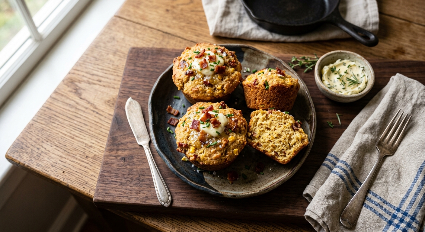 American Cornmeal and Bacon Muffins — recipe by RecipeFiler