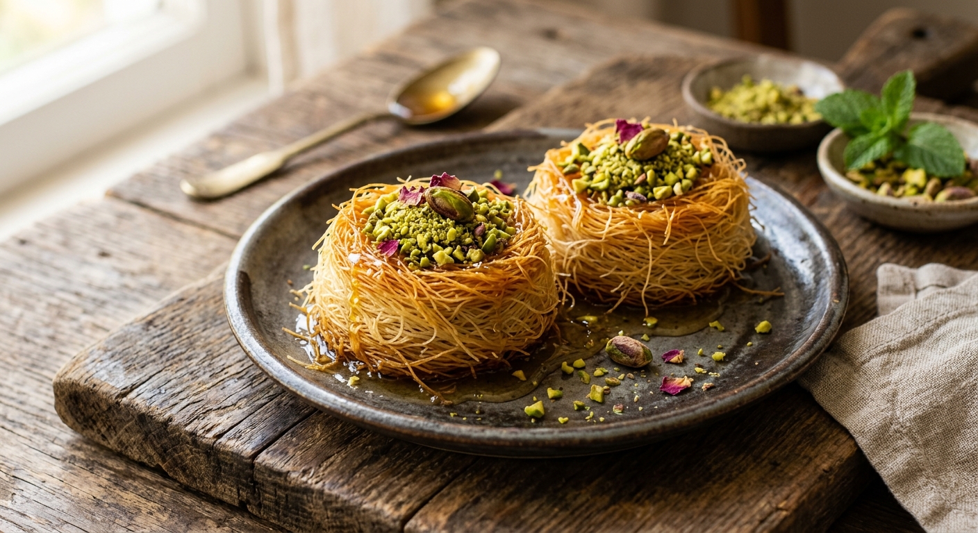 Kadaifi Nest with Honey and Pistachios — AI-generated headline for RecipeFiler