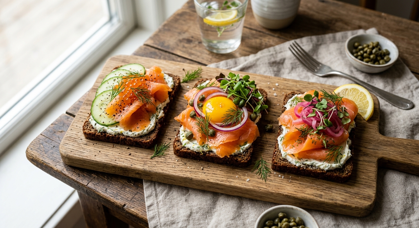 Open-Faced Smoked Salmon Sandwiches — recipe by RecipeFiler