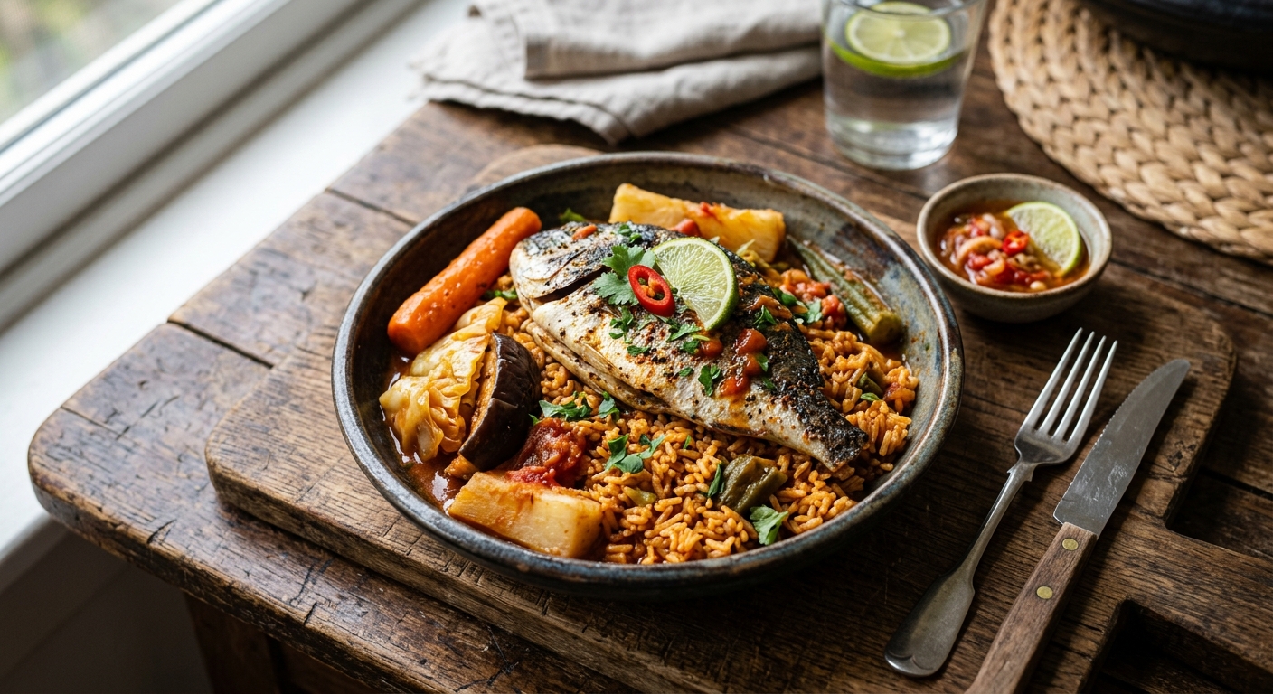 Thieboudienne — Senegalese Fish and Rice — AI-generated headline for RecipeFiler