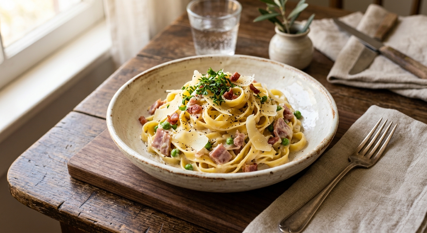 Fettuccine alla Papalina — AI-generated headline for RecipeFiler