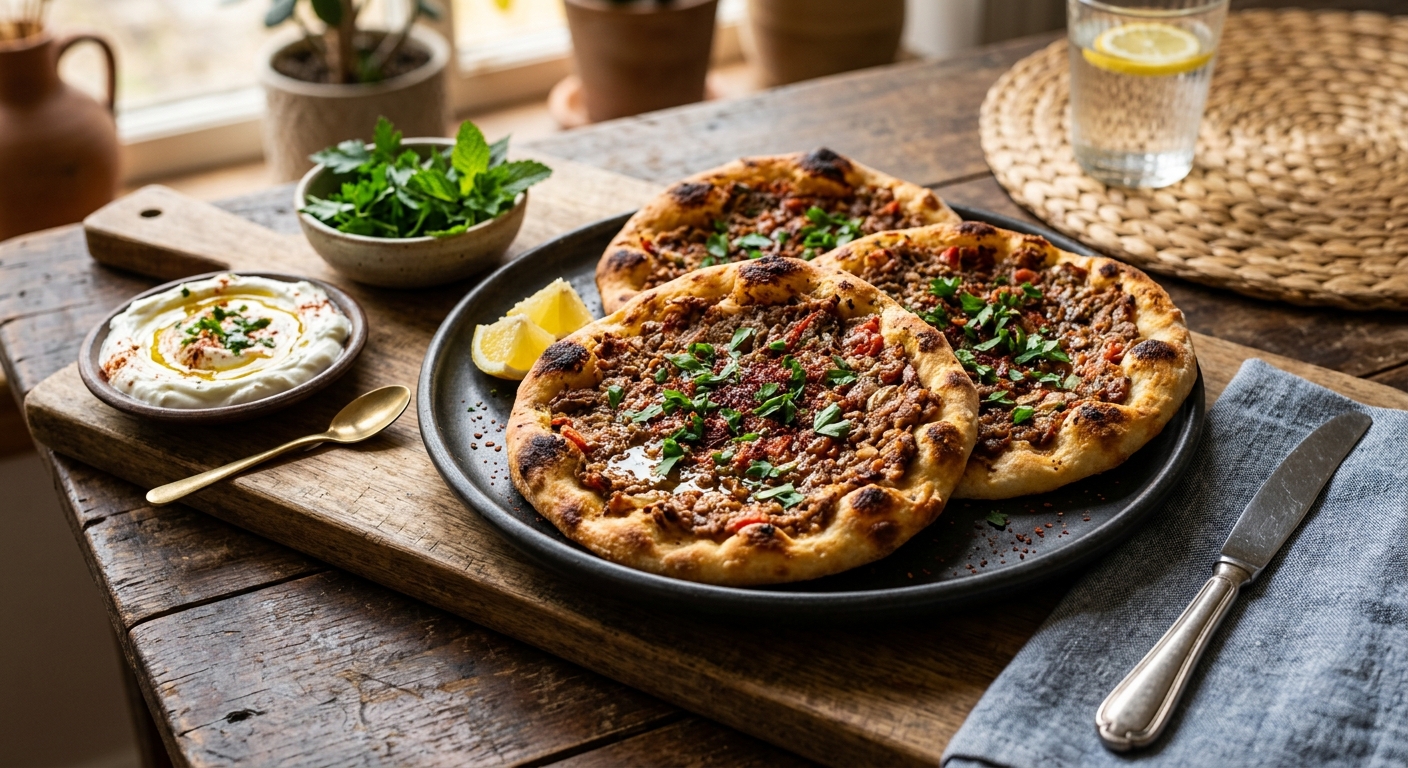 Laham Ajin — Syrian Flatbreads with Spiced Lamb — AI-generated headline for RecipeFiler