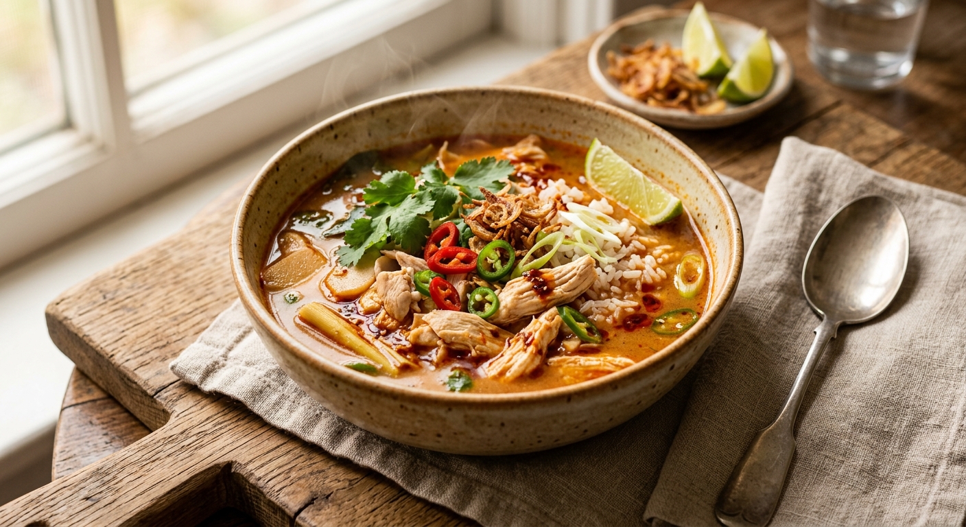 RED THAI CHICKEN RICE BROTH — AI-generated headline for Instagram