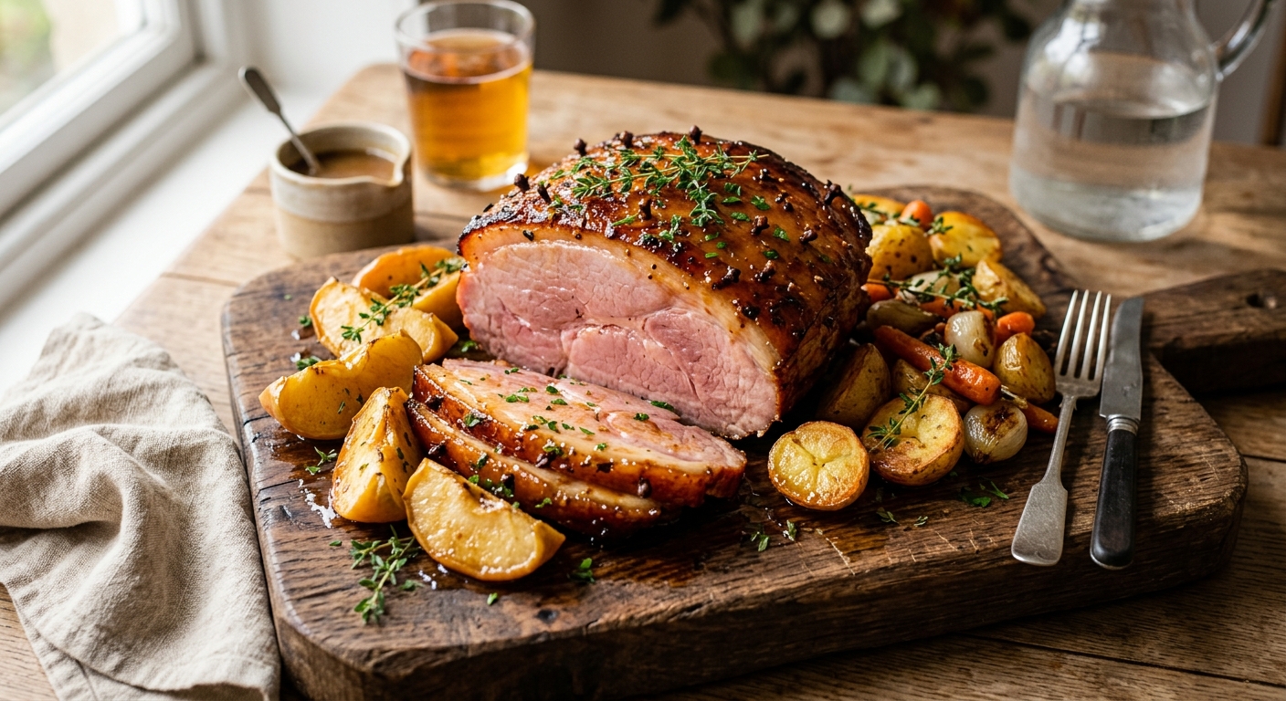 Sticky Maple Glazed Gammon with Roasted Apples — AI-generated headline for RecipeFiler