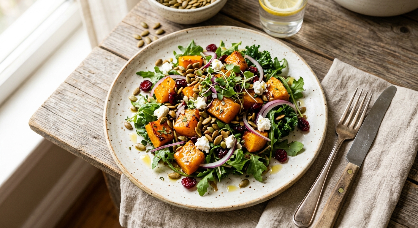 Canadian Maple Roasted Squash Salad with Toasted Pumpkin Seeds — recipe by RecipeFiler