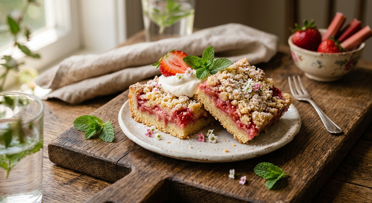 Rhubarb & Strawberry Shortcake Bars — recipe by RecipeFiler