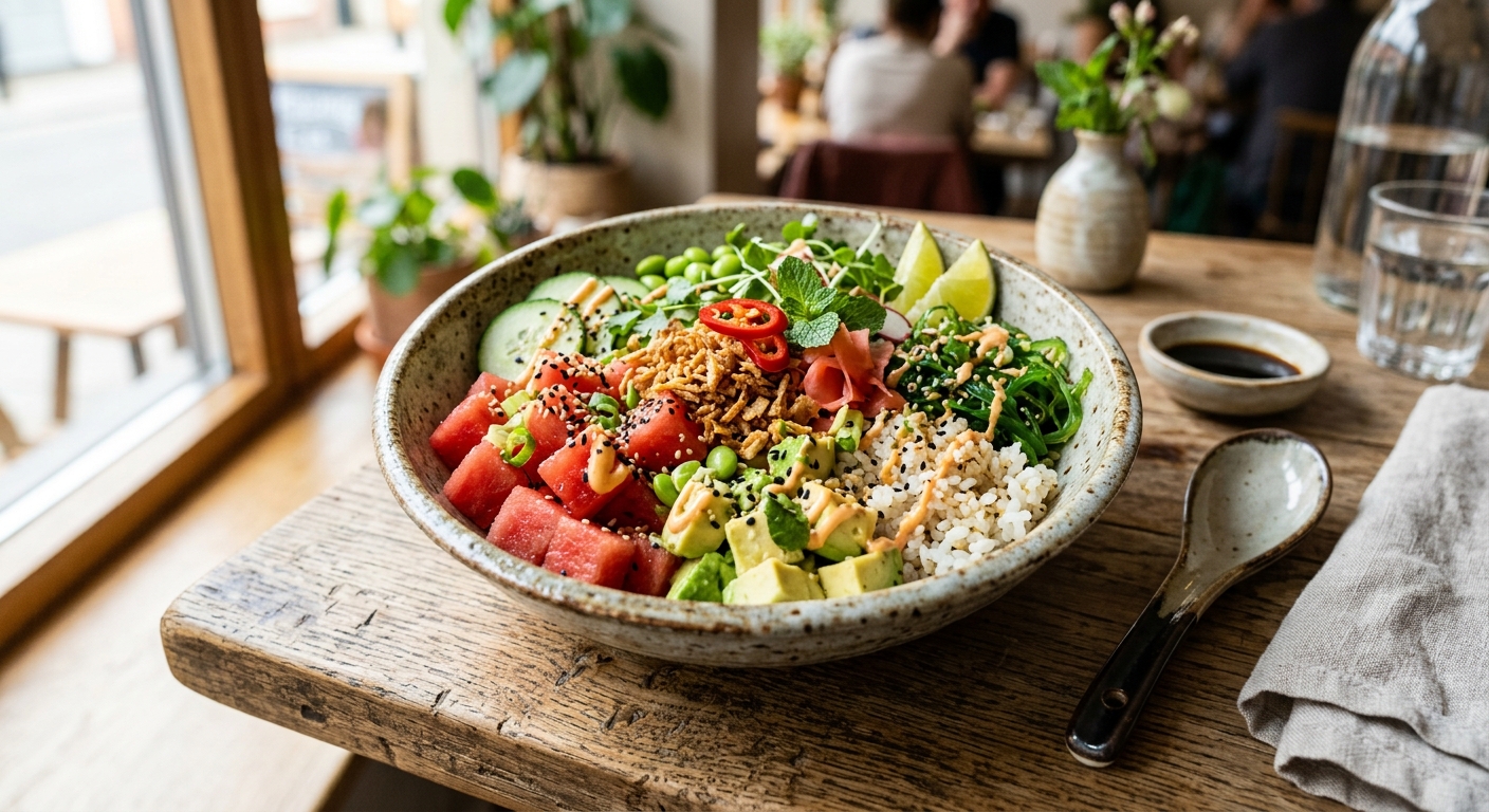 Watermelon & Avocado Poke Bowl — AI-generated headline for Instagram