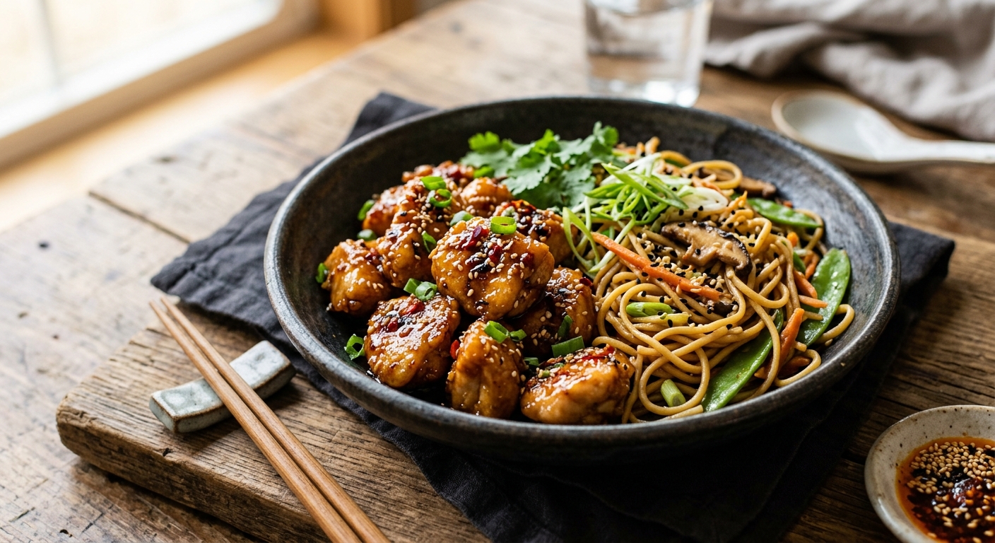 Sticky Honey Garlic Chicken Bites with Sesame Ginger Noodles — AI-generated headline for Instagram