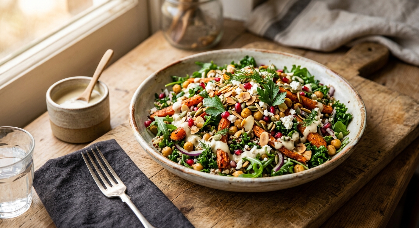 British Spiced Carrot and Chickpea Salad with Lemon Tahini — recipe by RecipeFiler